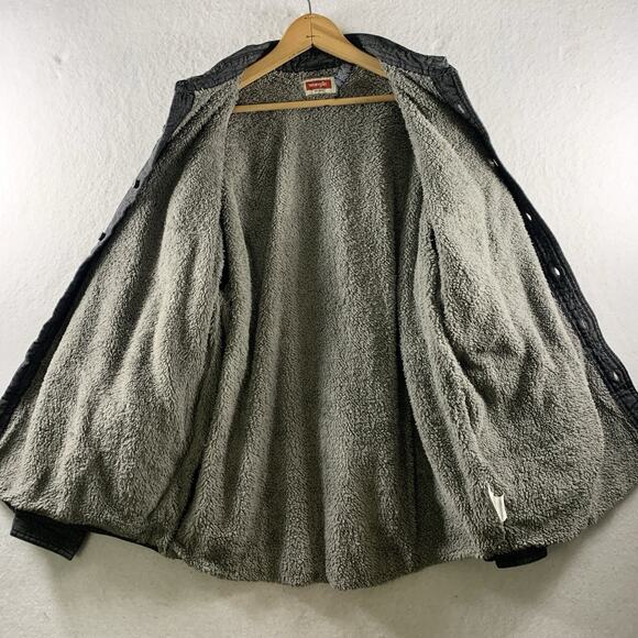 Wrangler Men Sherpa Lined Shacket Sz L Charcoal Gray Workwear Utility Streetwear - Picture 6 of 13